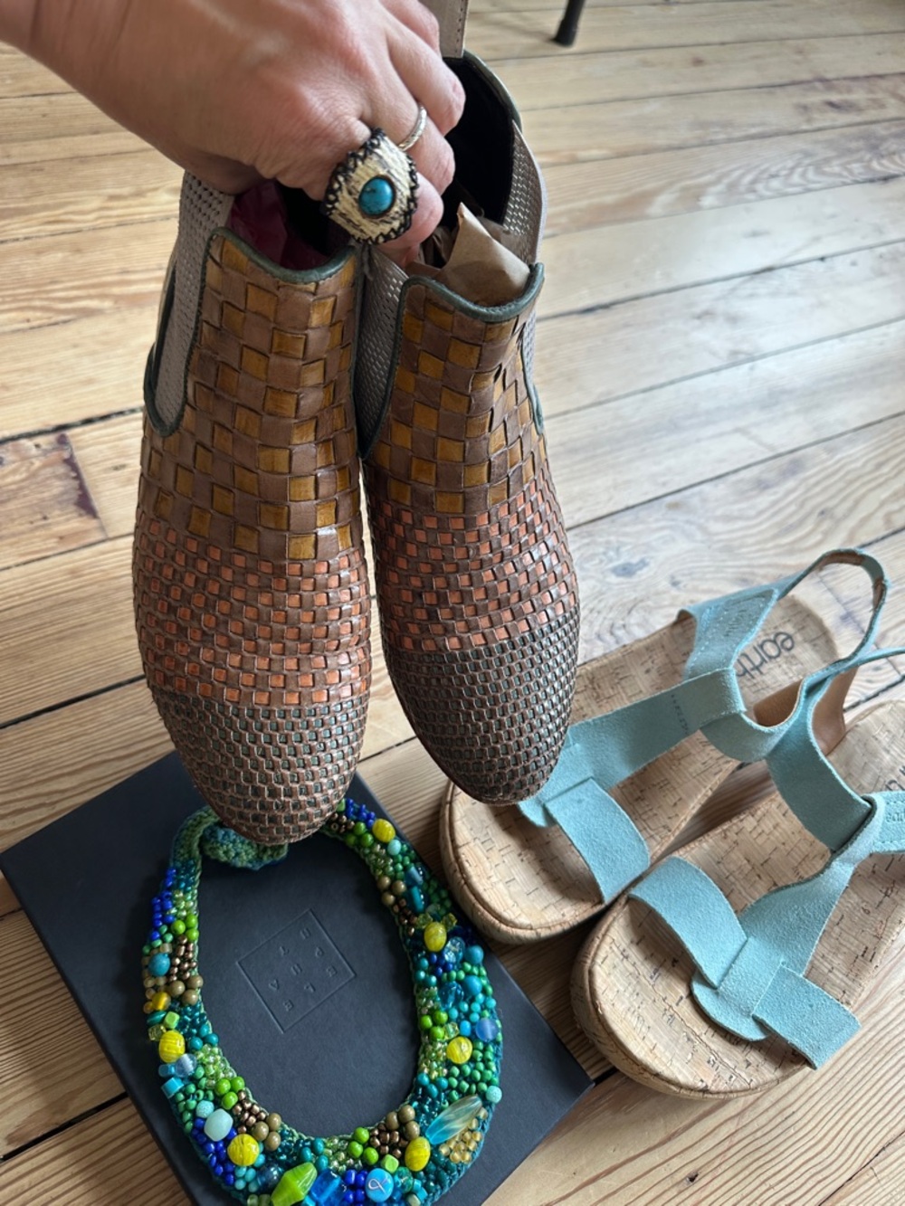 Edited Travel Style Turquoise Detail Size 8 Booties Sandals Necklace Ring bundle